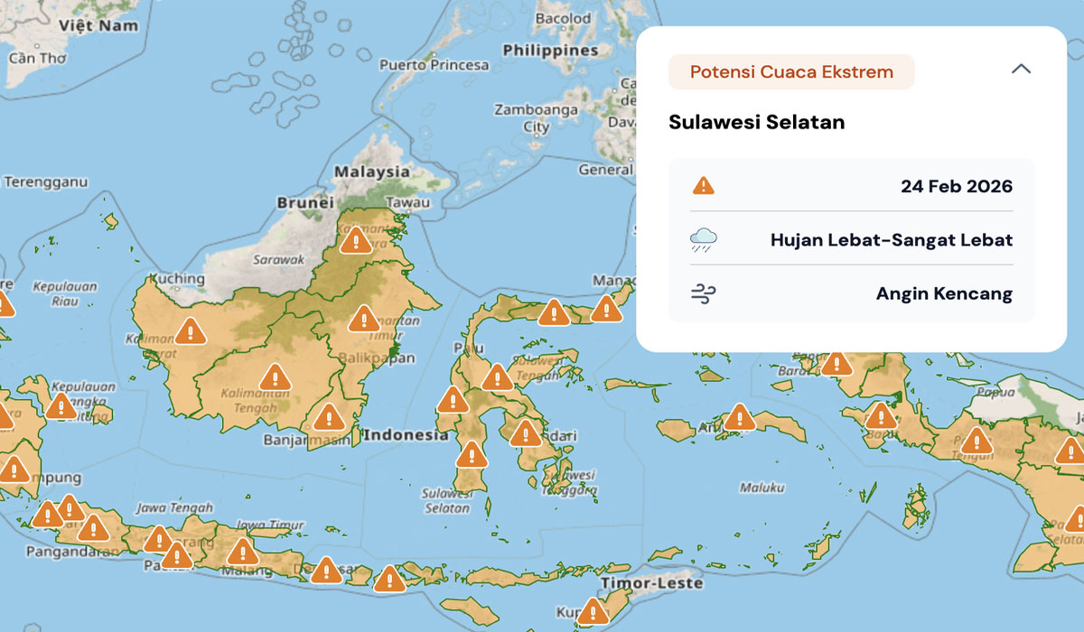 Cuaca Ekstrem Sulawesi Selatan 24 Februari, BMKG Keluarkan Peringatan Dini